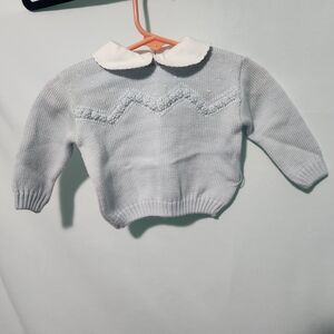 Vintage Bebebo! Light Blue Floral Sweater W Collar. 100% Wool. Made in Italy.